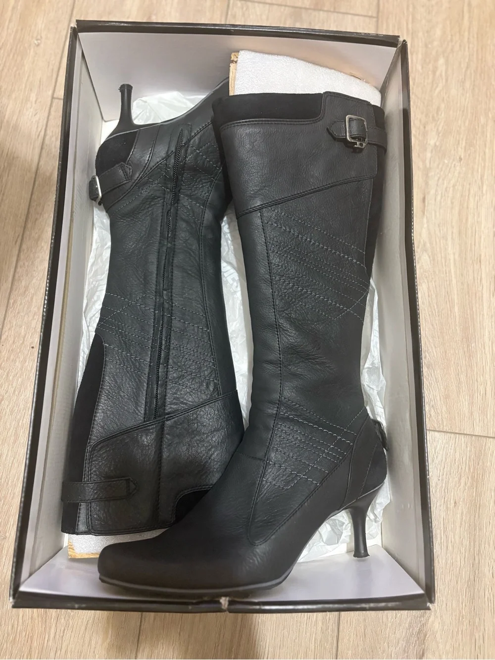 Diesel Black Leather Over-The-Knee Boots with Buckle Accent